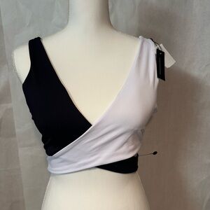 Stylish Black and White Wrap Crop Top